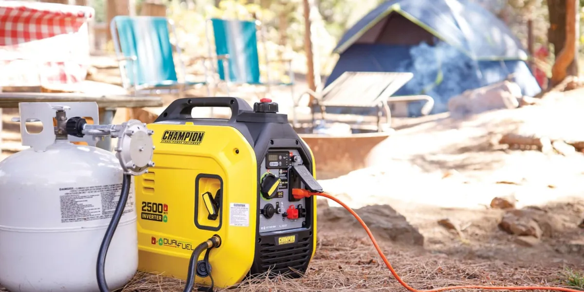 A Champion 2300 Watt Generator at a Campsite