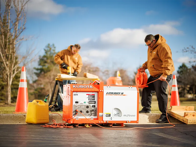 Kubota Lowboy Portable Diesel Generator at a construction site.