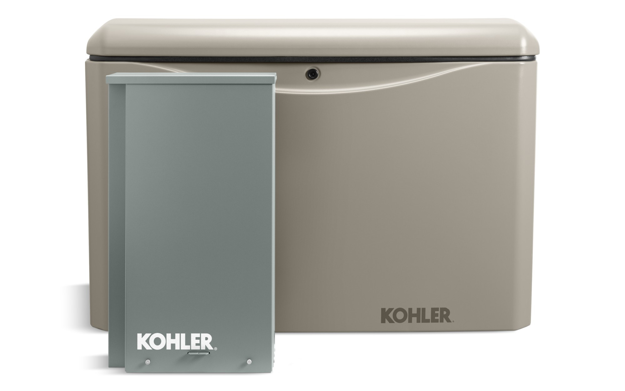 A Kohler 26kW Home Standby Generator shown with a Kohler 200-Amp automatic transfer switch.