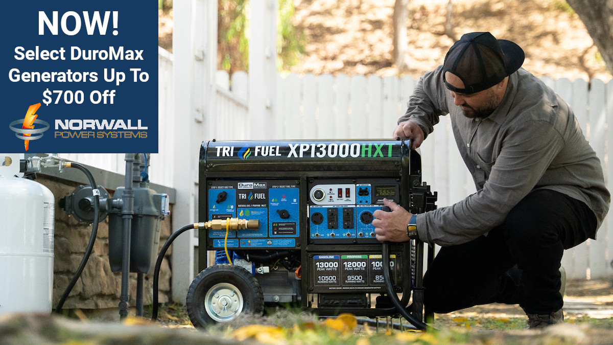 DuroMax Generator Promo at Norwall. Up to $700 Off Select Models